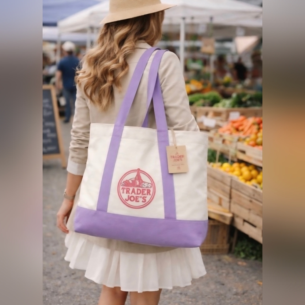 Trader Joes | Bnwt Large Lavender Canvas Tote Bag